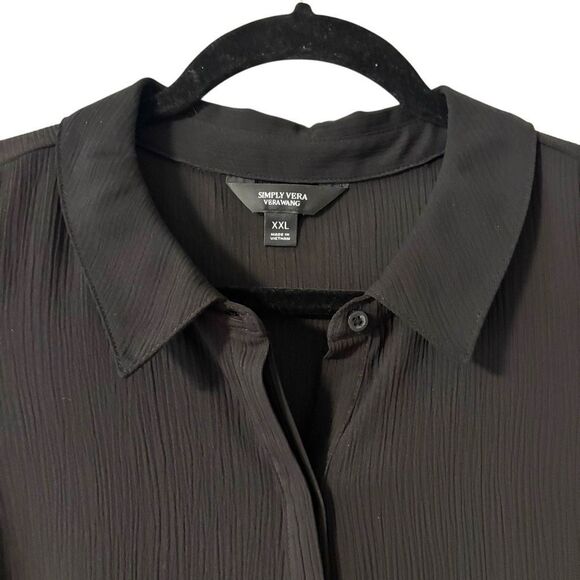 Simply Vera Vera Wang XXL black sleeveless collar hidden button front peplum tie - Picture 4 of 10